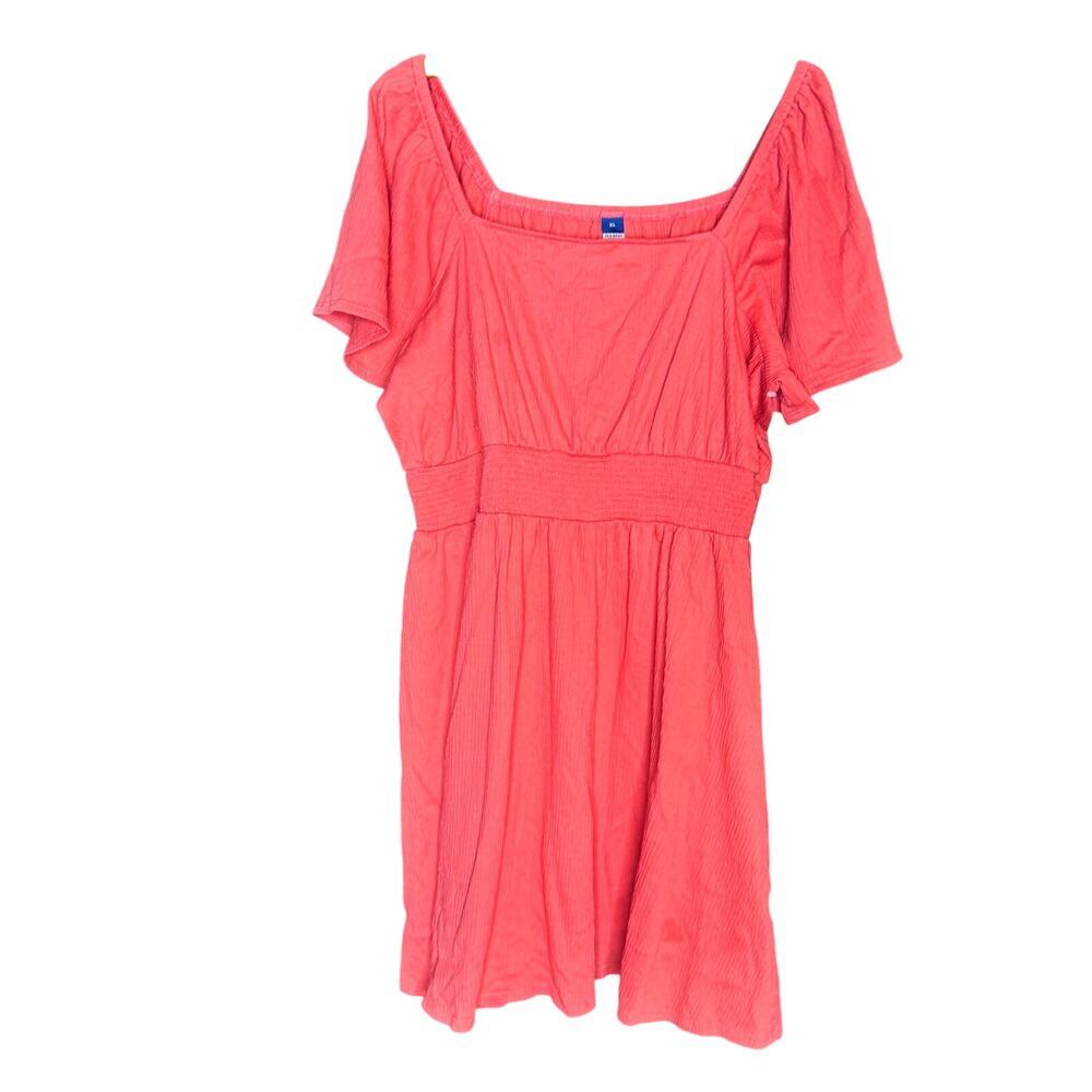 Old Navy Coral Textured Mini Dress Womens XL Puff Sleeve Smocked Waist